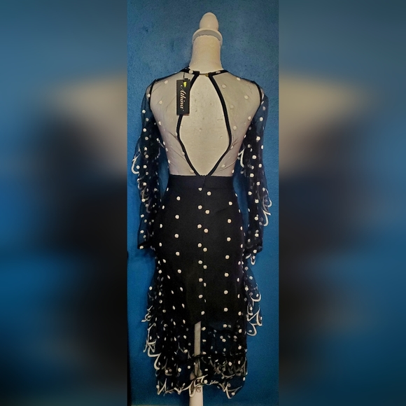 New ATHENA Dress Black Sheer With Polka-Dots & RUFFLES Bustier Cocktail Sz S - Picture 6 of 10